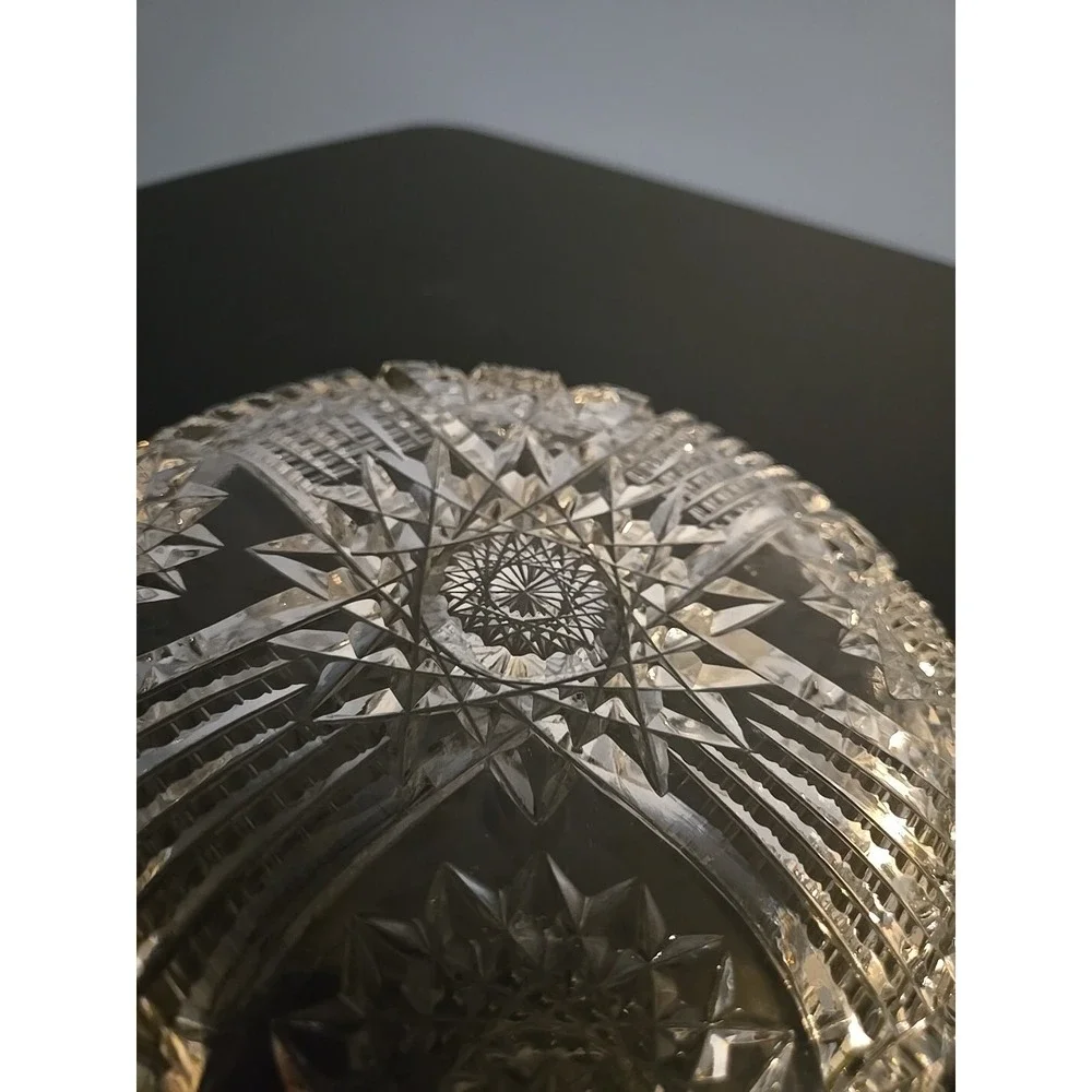 Antique American Brilliant Cut Glass Hobstar File Heavy Candy Bowl‎ Dish Estate